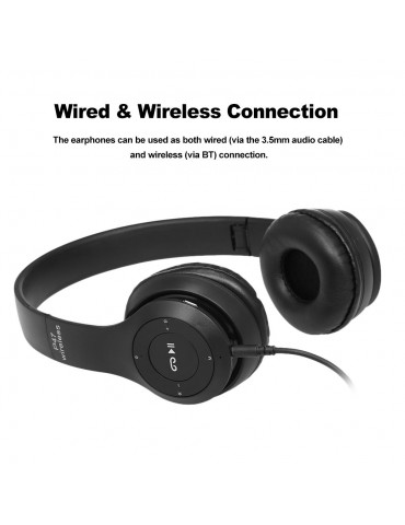 P47 Wireless Bluetooth 4.1 Headphones Foldable Over Ear Headset 3.5mm Muisc Earphone FM Radio TF Card Slot Hands-free w/ Mic