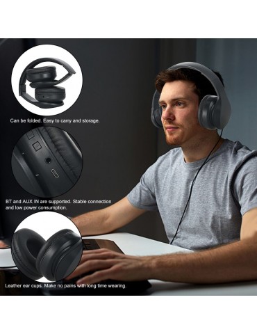 OY712 Bluetooth 5.0 Wireless Headphones Noise Cancelling Over Ear Gaming Headset AUX IN Foldable Ear Cups with Built-in Microphone for Travel Home Office