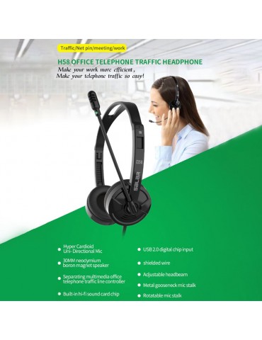 H58 Computer Wired Headphone Office Bussiness Lightweight Noise Cancelling Headset with Microphone