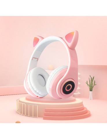 B39 Over Ear Music Headset Cat Ear Glowing Headphone Foldable Wireless BT5.0 Earphone Hands-free with Mic AUX IN TF Card MP3 Player for PC Laptop Computer Mobile Phone