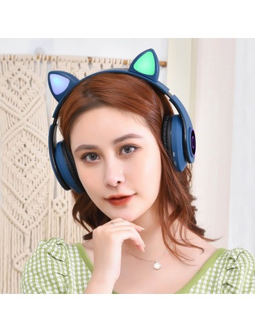 B39 Over Ear Music Headset Cat Ear Glowing Headphone Foldable Wireless BT5.0 Earphone Hands-free with Mic AUX IN TF Card MP3 Player for PC Laptop Computer Mobile Phone