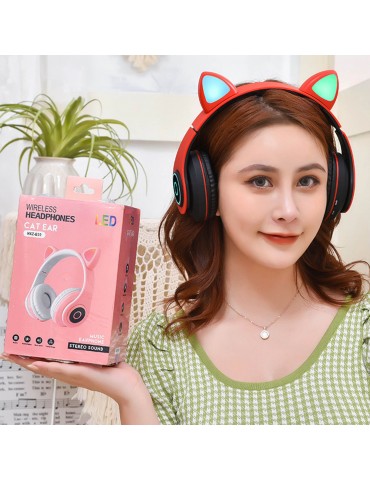 B39 Over Ear Music Headset Cat Ear Glowing Headphone Foldable Wireless BT5.0 Earphone Hands-free with Mic AUX IN TF Card MP3 Player for PC Laptop Computer Mobile Phone