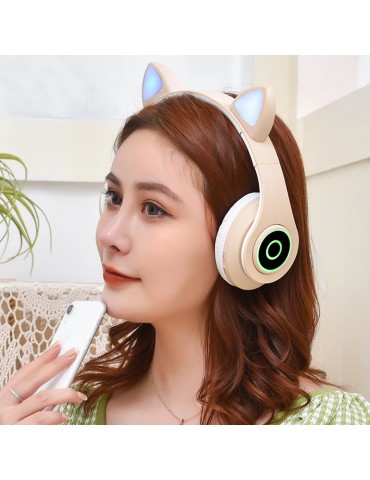 B39 Over Ear Music Headset Cat Ear Glowing Headphone Foldable Wireless BT5.0 Earphone Hands-free with Mic AUX IN TF Card MP3 Player for PC Laptop Computer Mobile Phone