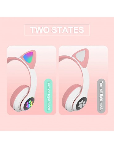 STN-28 Over Ear Music Headset Glowing Cat Ear Headphones Foldable Wireless BT5.0 Earphone with Mic AUX IN TF Card MP3 Player Colorful LED Lights for PC Laptop Computer Mobile Phone