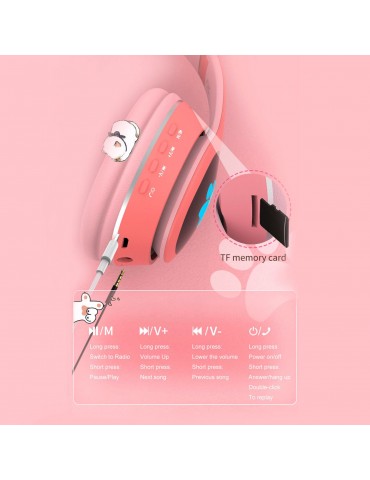 L400 Over Ear Music Headset Glowing Cat Ear Headphones 7 Color Breathing Lights Foldable Wireless BT5.0 Earphone with Mic AUX IN TF Card MP3 Player for PC Laptop Computer Mobile Phone