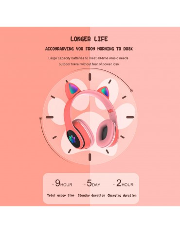 L400 Over Ear Music Headset Glowing Cat Ear Headphones 7 Color Breathing Lights Foldable Wireless BT5.0 Earphone with Mic AUX IN TF Card MP3 Player for PC Laptop Computer Mobile Phone