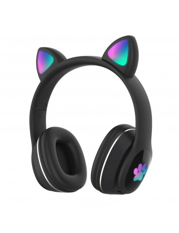 L400 Over Ear Music Headset Glowing Cat Ear Headphones 7 Color Breathing Lights Foldable Wireless BT5.0 Earphone with Mic AUX IN TF Card MP3 Player for PC Laptop Computer Mobile Phone