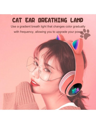 L400 Over Ear Music Headset Glowing Cat Ear Headphones 7 Color Breathing Lights Foldable Wireless BT5.0 Earphone with Mic AUX IN TF Card MP3 Player for PC Laptop Computer Mobile Phone