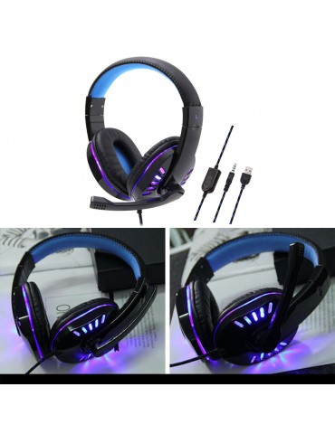 SY755MV Luminous Game Headphone Over-ear Gaming Headset with Microphone PC Gamer 3.5mm Headphones Noise Cancelling Compatible with PS4 Xbox Laptop Computer