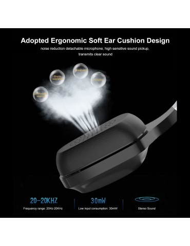 Gaming Headset Earphone Earbud Noise Reduction Stereo Headphone BT5.0 Connection Connecting 3.5mm Port Wired Earphone Volume Adjustable USB Chargeing Port Powered Operated Built-in 300mAh High Capacity Rechargeable  Cell for Computer Laptop E-sports Porta