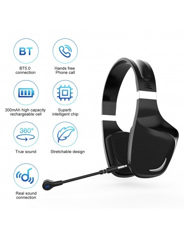 Gaming Headset Earphone Earbud Noise Reduction Stereo Headphone BT5.0 Connection Connecting 3.5mm Port Wired Earphone Volume Adjustable USB Chargeing Port Powered Operated Built-in 300mAh High Capacity Rechargeable  Cell for Computer Laptop E-sports Porta