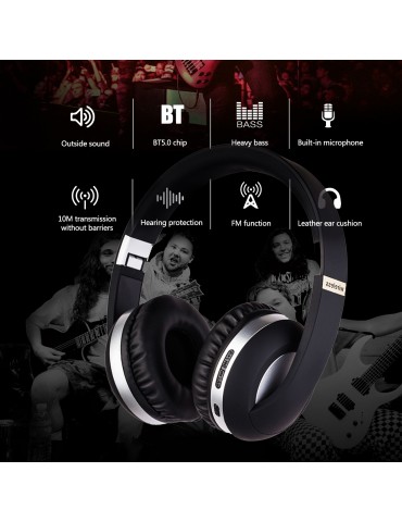 MH4 Head-mounted BT5.0 Wireless Headset with Microphone HiFi Stereo Sound Button Operation FM Function