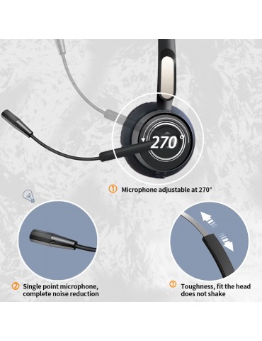 Communication Headset Upgrade Directional Noise-canceling Headphones 330°Adjustable Ear Plate Leather Earmuffs The USB Connector