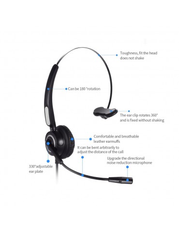 Communication Headset Upgrade Directional Noise-canceling Headphones 330°Adjustable Ear Plate Leather Earmuffs The USB Connector