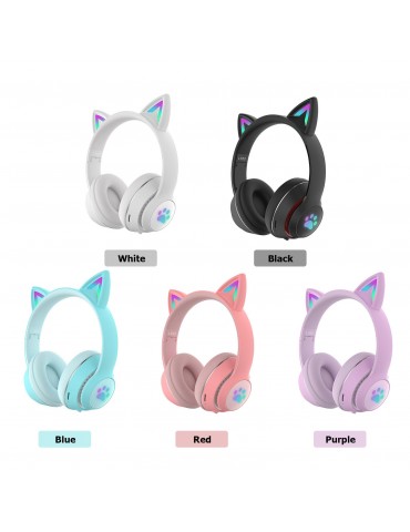 L550 Over Ear Music Headset Glowing Cat Ear Headphones 7 Color Breathing Lights Foldable Wireless BT5.0 Earphone with Mic AUX IN TF Card MP3 Player for PC Laptop Computer Mobile Phone