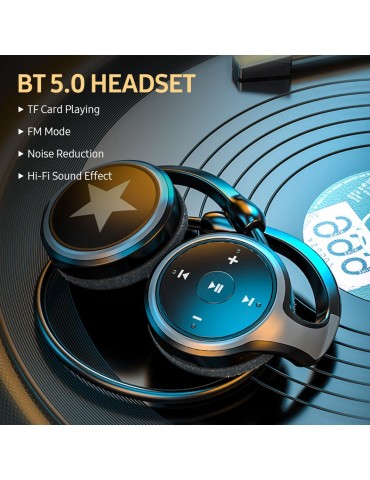 BT 5.0 Headset Lightweight Sports Headphone Support TF Card Playing FM Mode Hi-Fi Sound Effect Noise Reduction, Grey