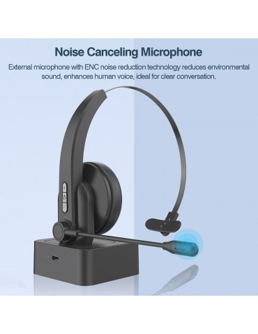 2.4GHz Wireless Headphones Call Center Earphone On Ear Headset with ENC Noise Reduction Microphone Adjustable Headband Volume Control with Charging Dock