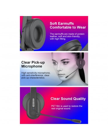 2.4GHz Wireless Headphones Call Center Earphone On Ear Headset with ENC Noise Reduction Microphone Adjustable Headband Volume Control