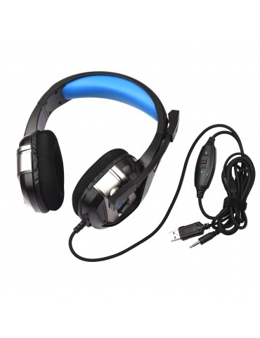 USB Wired Gaming Headset Stereo Surround Sound Headphone with Noise Cancelling Mic 50mm Drivers 3.5mm Volume Control for PC Laptop