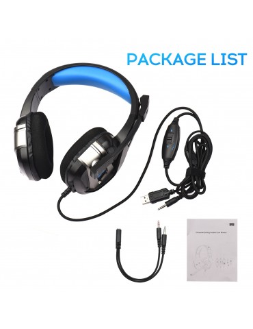 USB Wired Gaming Headset Stereo Surround Sound Headphone with Noise Cancelling Mic 50mm Drivers 3.5mm Volume Control for PC Laptop