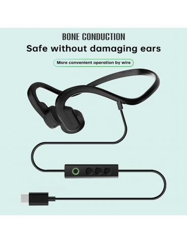 Bone Conduction Headphones Outdoor Sports Headset Waterproof Type-C Wired Earphone Open-Ear for Driving Cycling Running Gym for Smart Phones Tablet PC Notebook