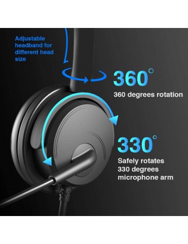 OY131 Single Ear Headset USB Headphones Head-mounted Computer Headphone for Right/Left Ear Call Center Headsets with in-Cord Volume Control