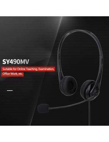 SY490MV Call Center Wired Headset 3.5MM Plug With Microphone Telephone Operator Headphone Noise Canceling for Computer Phones Desktop Boxes