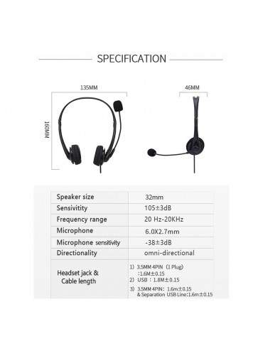 SY490MV Call Center Wired Headset 3.5MM Plug With Microphone Telephone Operator Headphone Noise Canceling for Computer Phones Desktop Boxes