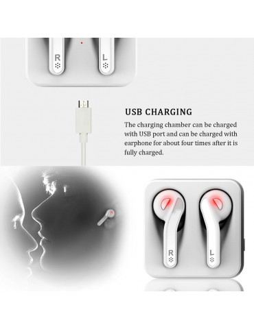 BT Earphone True Wireless Stereo Earbud Headset for Phone White