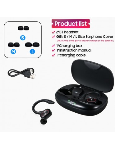 True Wireless Stereo BT 5.0 Earphones Chargeable Stereo Sound Earbuds Waterproof Touch-control Headset Compatible with Android/iOS/PC Tablet Black