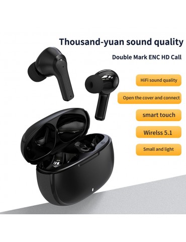 TWS ENC Noise Cancelling Headphones P9 BT Wireless Earphones Double Mark ENC Noise-cancelling calls Long Battery Life  Black