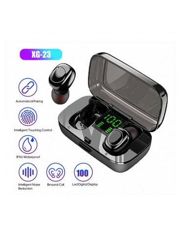 XG-23 Sports Headphones IPX6 Waterproof Sweatproof Headset Stereo Sound Binaural Calling In-Ear Ergonomic Design Earbuds Intelligent Noise Reduction Canceling Cancellation Earphones with LED Digital Display Charging Case Box and Cable