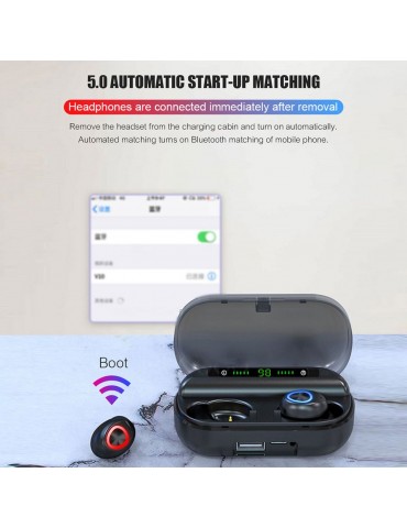 V10 BT 5.0 Wireless Earphones Stereo Wireless Mini Earbuds HiFi Sound Headphones 2400mAh Powerbank Phone Holder No Power Display