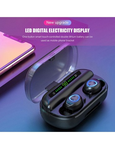 V10 BT 5.0 Wireless Earphones Stereo Wireless Mini Earbuds HiFi Sound Headphones 2400mAh Powerbank Phone Holder No Power Display