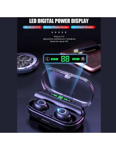 V10 BT 5.0 Wireless Earphones Stereo Wireless Mini Earbuds HiFi Sound Headphones 2400mAh Powerbank Phone Holder No Power Display