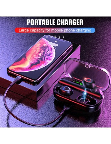 V10 BT 5.0 Wireless Earphones Stereo Wireless Mini Earbuds HiFi Sound Headphones 2400mAh Powerbank Phone Holder No Power Display