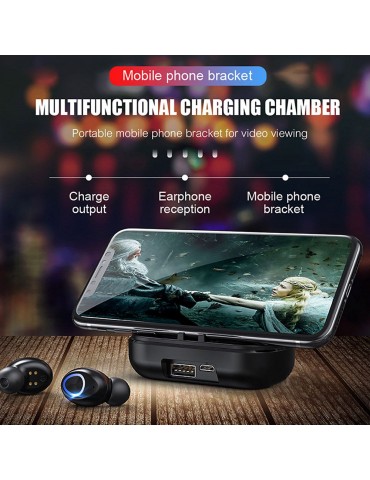 V10 BT 5.0 Wireless Earphones Stereo Wireless Mini Earbuds HiFi Sound Headphones 2400mAh Powerbank Phone Holder No Power Display