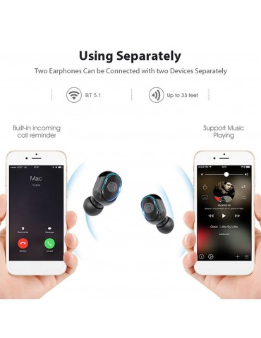 True Wireless Stereo-100 Wireless In-Ear Earbuds with Stereo Sound Noise Reduction Waterproof BT 5.1 Earphones with LED-Digital Display Touch-Control Headphones Headsets with HD Call for Sport Music