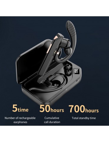 K3 BT5.0 Business Headset Wireless Earpiece Single Earhook With Charging Box Mic Led Display Earphones CVC Noise Cancelling Headphone Hands-Free Earphone 500mAh Battery for Business/Work/Driving/Office