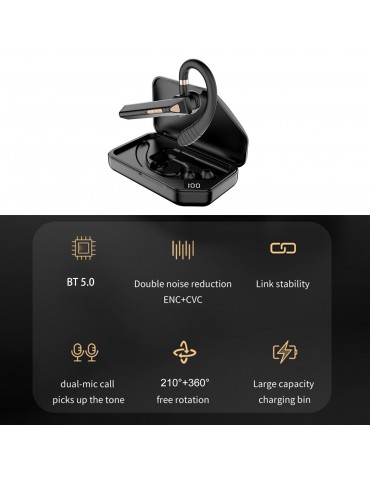 K3 BT5.0 Business Headset Wireless Earpiece Single Earhook With Charging Box Mic Led Display Earphones CVC Noise Cancelling Headphone Hands-Free Earphone 500mAh Battery for Business/Work/Driving/Office