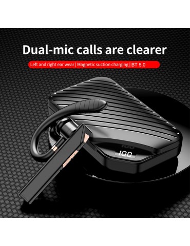 K3 BT5.0 Business Headset Wireless Earpiece Single Earhook With Charging Box Mic Led Display Earphones CVC Noise Cancelling Headphone Hands-Free Earphone 500mAh Battery for Business/Work/Driving/Office