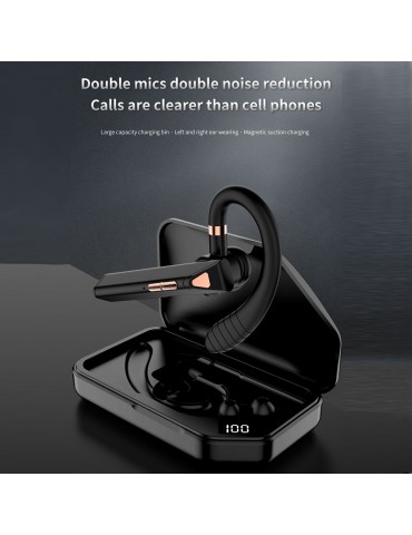 K3 BT5.0 Business Headset Wireless Earpiece Single Earhook With Charging Box Mic Led Display Earphones CVC Noise Cancelling Headphone Hands-Free Earphone 500mAh Battery for Business/Work/Driving/Office