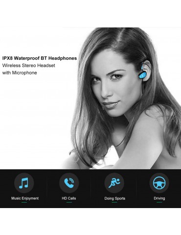 IPX8 Waterproof Bluetooth Headphones CSR Wireless Stereo Headset with Microphone Bass Sports Running Earphone