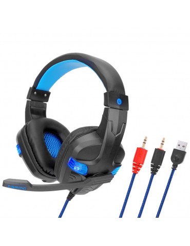 SY860MV Gaming Headset 3.5mm Wired Over Ear Headphones Noise Canceling Earphone with Mic LED Light Volume Control AUX+USB for Desktop PC