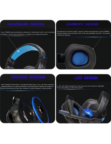 SY860MV Gaming Headset 3.5mm Wired Over Ear Headphones Noise Canceling Earphone with Mic LED Light Volume Control AUX+USB for Desktop PC