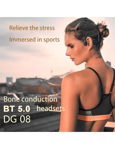 DG08 Wireless Bone Conduction Headphones Bluetooth Sweat Proof with Earbuds Outdoor Sports Headset USB Charging Earphone with Microphone for Driving Cycling Running Gym