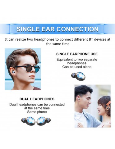 F9 BT5.0 Wireless Headphones Cool Light Noise Reduction Touch Control IPX7 Waterproof 1200mAh Charge Box Power Display Phone Holder (Black)