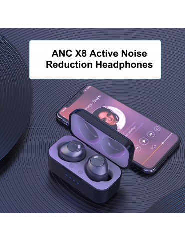 ANC X8 Active Noise Reduction Headphones True Wireless Stereo Headset Bluetooth 5.0 Earphone ANC Wireless Earbuds Built-in Microphone with 550mAh Charging Box