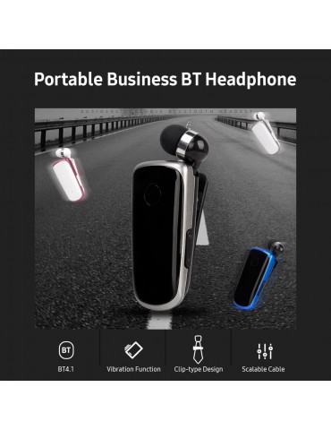 Portable Business BT Headphone Scalable Clip Type BT Noise Reduction Earphone with Incoming Call Vibration Function Blue